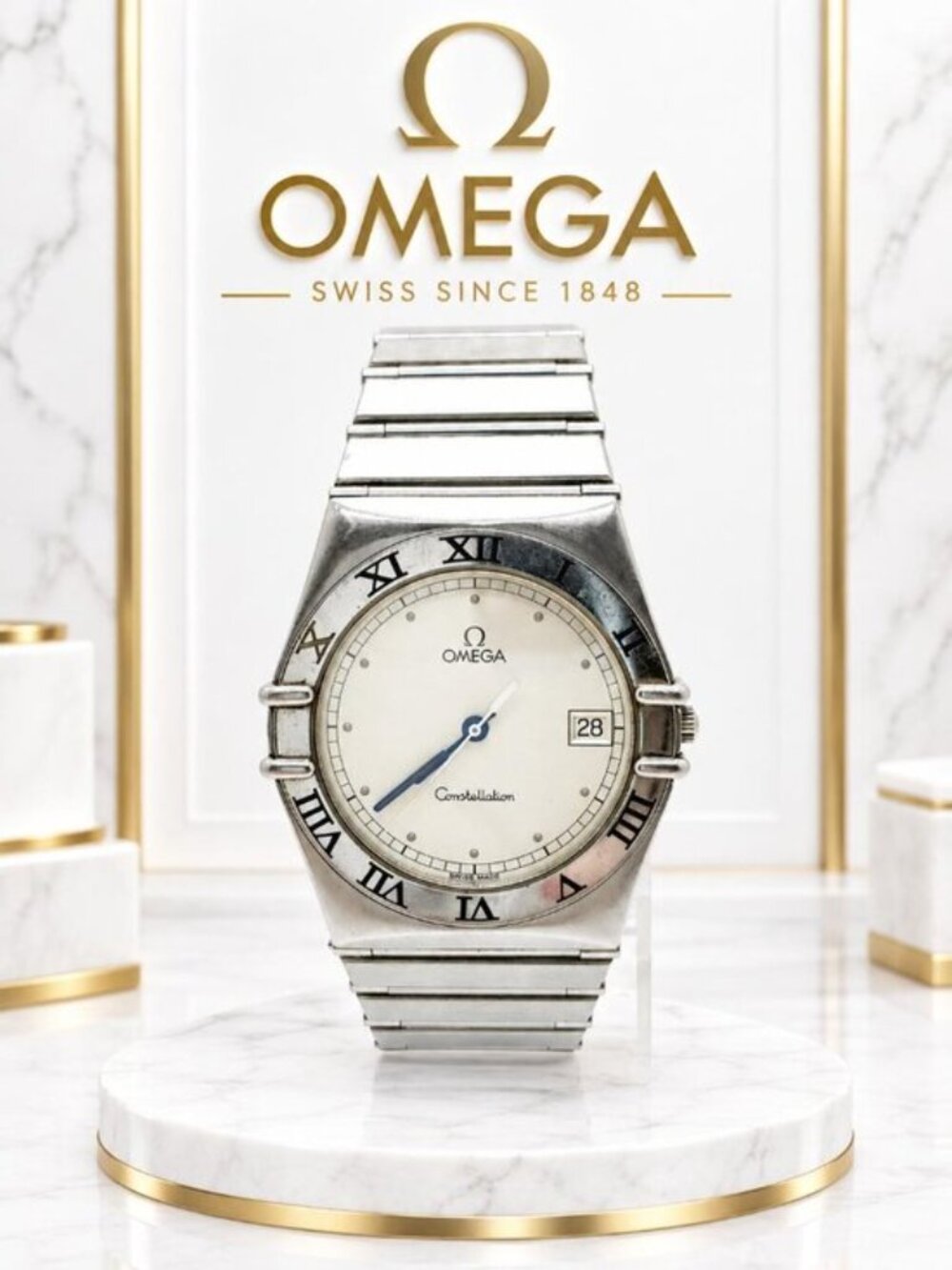 Authentic Vintage Omega Constellation Steel Roman Bezel Date Watch